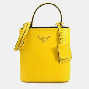 Prada Yellow Saffiano Leather Cuir Small Panier Handbag