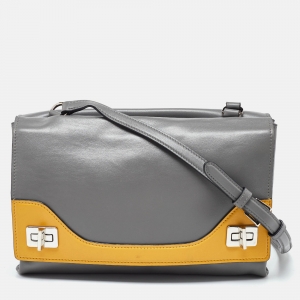 Prada Grey/Yellow Vitello Soft Leather Double Flap Bag
