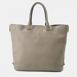 Prada Grey Leather Tote Bag