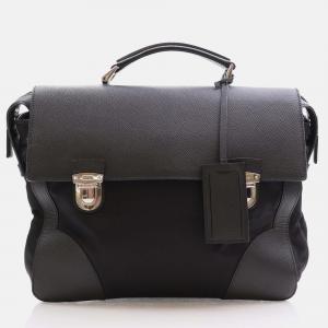 Prada Black Saffiano Trimmed Small Tessuto Flap-Top Briefcase