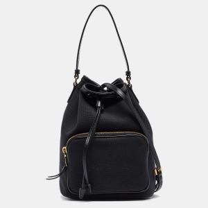 Pre Owned Prada Black Canvas Drawstring Bucket Bag
