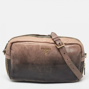 Prada Ombre Brown Glace Leather Multi Zip Crossbody Bag