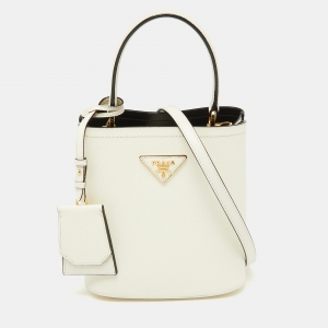 Pre Owned Prada White Saffiano Leather Small Panier Top Handle Bag