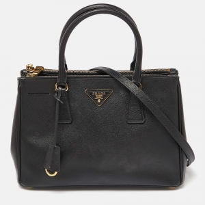 Prada Black Saffiano Lux Leather Medium Double Zip Tote