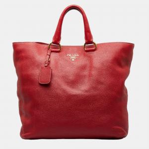 Prada Red Leather  Vitello Danio Tote Bag 