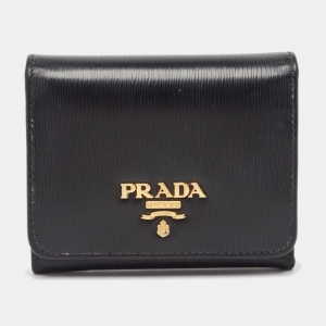Pre Owned Prada Black Vittello Move Leather Trifold Wallet