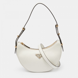 Prada Off White Leather Arqué Hobo