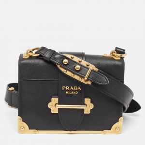 Prada Black Leather Cahier Shoulder Bag