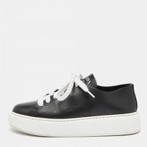 Pre Owned Prada Black Leather Low Top Sneakers Size 37