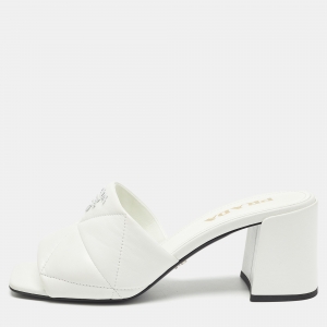 Prada White Quilted Leather Slide Sandals Size 37.5