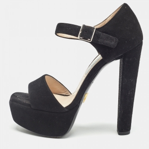 Prada Black Suede Ankle Strap Sandals Size 35