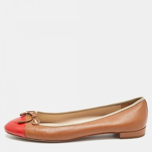 Prada Brown/Red Leather and Patent Cap Toe Bow Ballet Flats Size 42