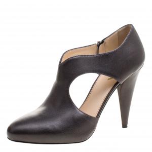 Pre Owned Prada Metallic Grey Leather Ankle Boots Size 37.5