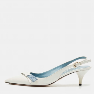 Prada White Leather Bow Slingback Pumps Size 40