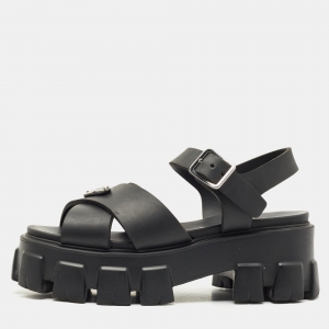 Prada Black Rubber Monolith Sandals Size 36