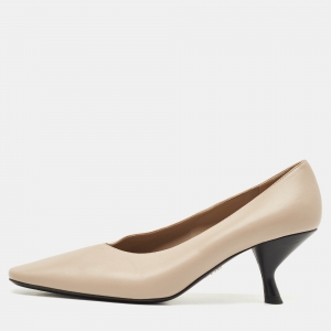 Prada Beige Leather Block Heel Square Toe Pumps Size 39