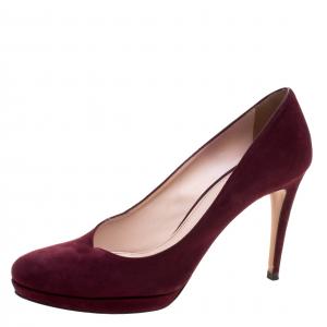 Pre Owned Prada Bordeaux Suede Platform Pumps Size 39.5