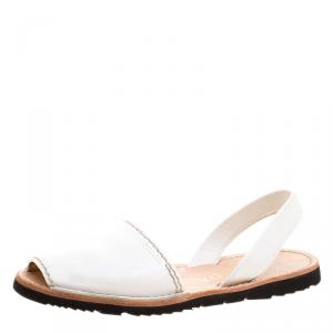 Pre Owned Prada White Leather Peep Toe Slingback Flats Size 38