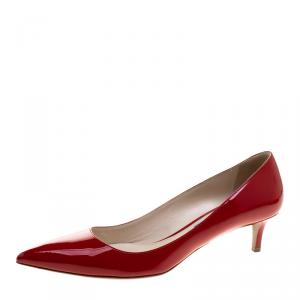 Pre Owned Prada Red Patent Leather Pointed Toe Pumps Size 38