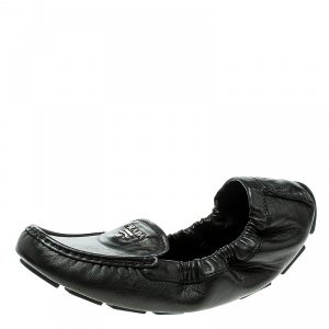 Pre Owned Prada Black Leather Scrunch Loafers Size 39.5