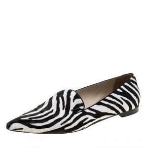 Pre Owned Prada Zebra Print Calf Hair Smoking Slippers Size 41