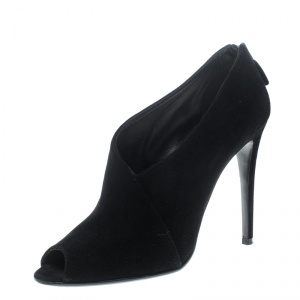 Pre Owned Prada Black Suede Peep Toe Ankle Boots Size 38.5
