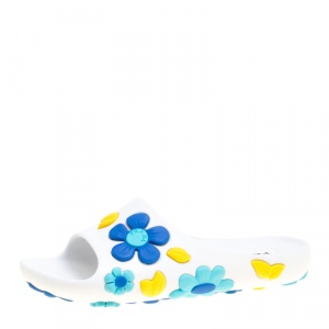 Pre Owned Prada White Multicolor Flower Appliquèd Rubber Slide Sandals Size 39