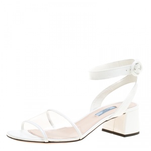 Prada White PVC and Patent Leather Sandals Size 39