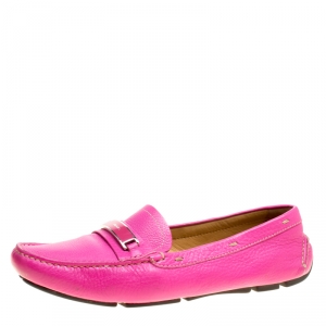 Pre Owned Prada Fuchsia Pink Leather Loafers Size 40 