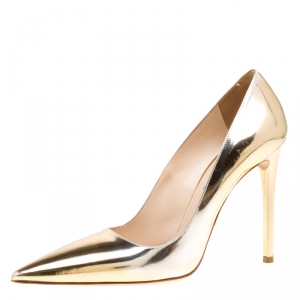 Pre Owned Prada Two Tone Metallic Leather Pointed Toe Pumps Size 39.5