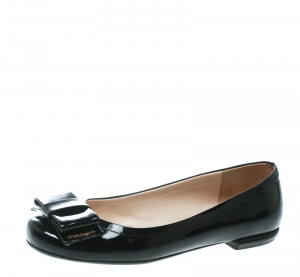 Pre Owned Prada Black Patent Leather Bow Ballet Flats Size 38.5