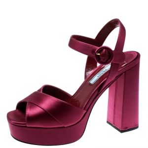 Prada Purple Satin Crisscross Platform Sandals Size 36.5
