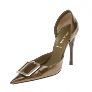 Pre Owned Prada Bronze Metallic Pointed Toe D'orsay Pumps Size 37