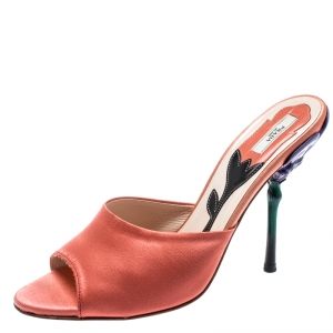 Prada Pink Satin Floral Heel Peep Toe Mules Size 38