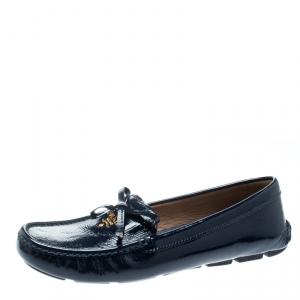 Pre Owned Prada Blue Patent Leather Bow Loafers Size 39