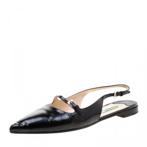 Pre Owned Prada Black Leather Spazzoalto Slingback Pointed Toe Flats Sandals Size 39