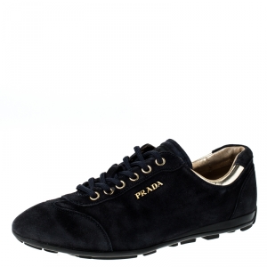 Pre Owned Prada Blue Suede Lace Up Sneakers Size 36