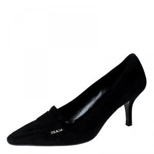 Pre Owned Prada Black Suede Leather Pointed Toe Pumps Size 37