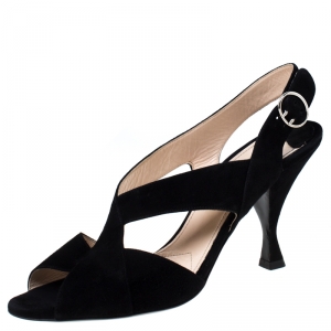 Prada Black Suede Cross Strap Slingback Sandals Size 39