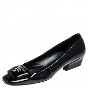 Pre Owned Prada Black Patent Leather Square Toe Block Heel Pumps Size 38