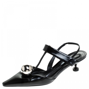 Pre Owned Prada Black Leather Metal Ball Embellished Kitten Heel Pumps Size 40