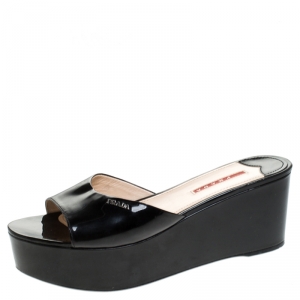 Pre Owned Prada Black Patent Leather Open Toe Platform Sandals Size 39.5