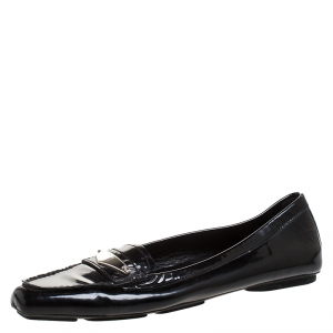 Pre Owned Prada Black Patent Leather Slip On Loafers Size 37