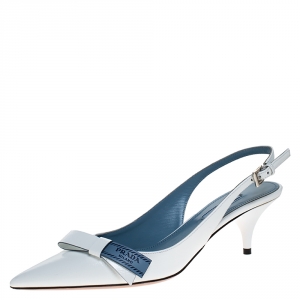 Prada White Patent Leather Bow Pointed Pointed Toe Slingback Sandals Size 39