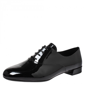 Pre Owned Prada Black Patent Leather Oxford Round Toe Flats Size 38.5