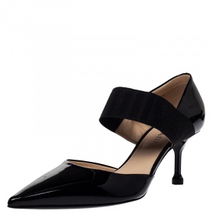 Pre Owned Prada Black Patent Leather And Elastic Mary Jane D'orsay Pumps Size 40