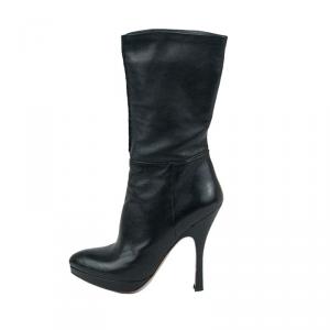 مملوكة مسبقًا Prada Black Leather Mid Calf Boots Size 38.5