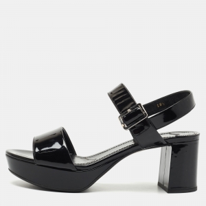 Prada Black Patent Ankle Strap Platform Sandals Size 38.5