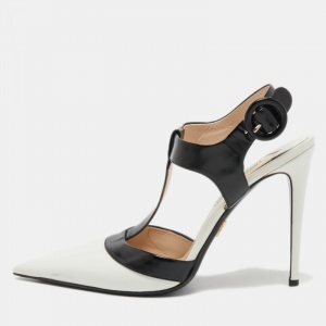 Prada White/Black Leather T-Strap Pumps Size 41