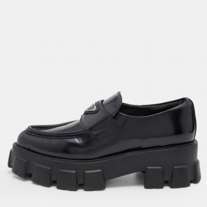 Prada Black Leather Monolith Platform Loafers Size 36.5